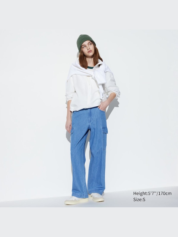 Denim Wide Straight Cargo Pants