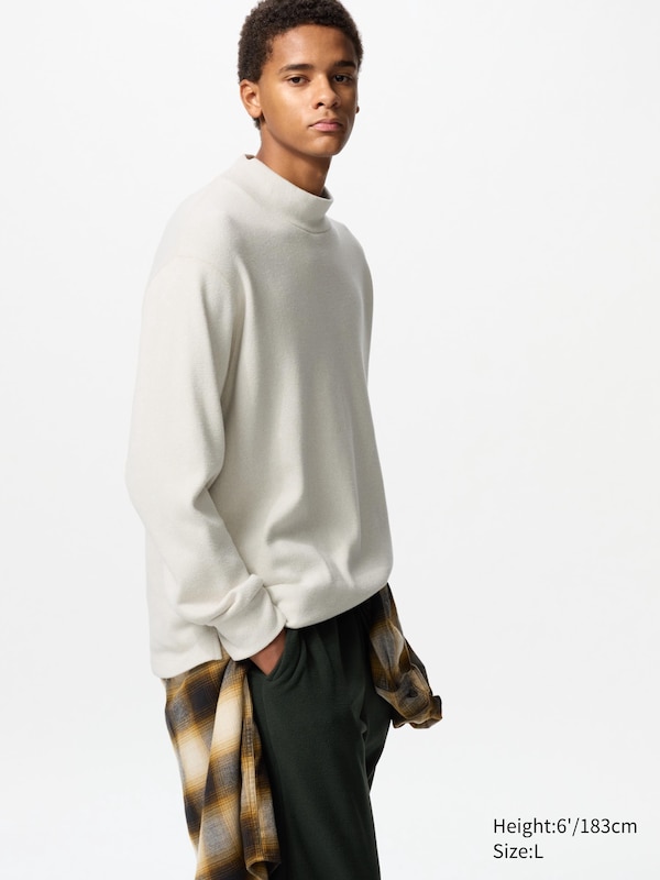 Soft Knitted Fleece Mock Neck T-Shirt