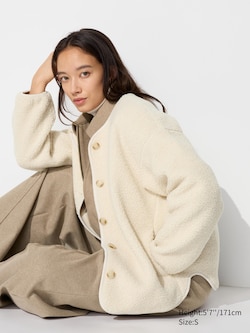 Pile Lined Fleece Relaxed Silhouette Cardigan