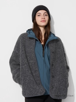 Pile Lined Fleece Relaxed Silhouette Cardigan