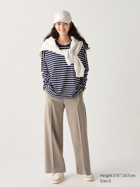 Geplooide Wijde Pantalon van Geborsteld Jersey