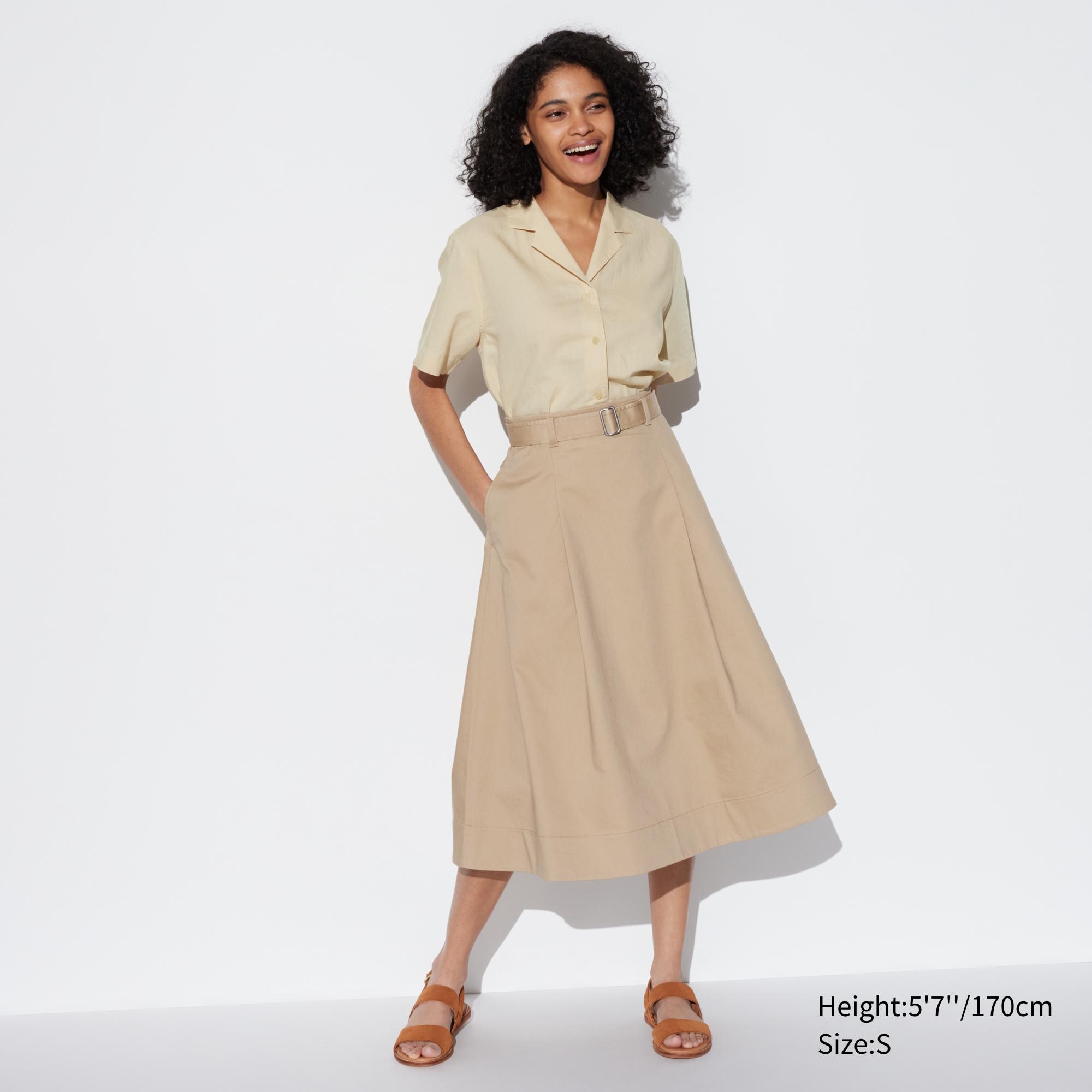 WOMEN S COTTON BELTED FLARED SKIRT UNIQLO AU