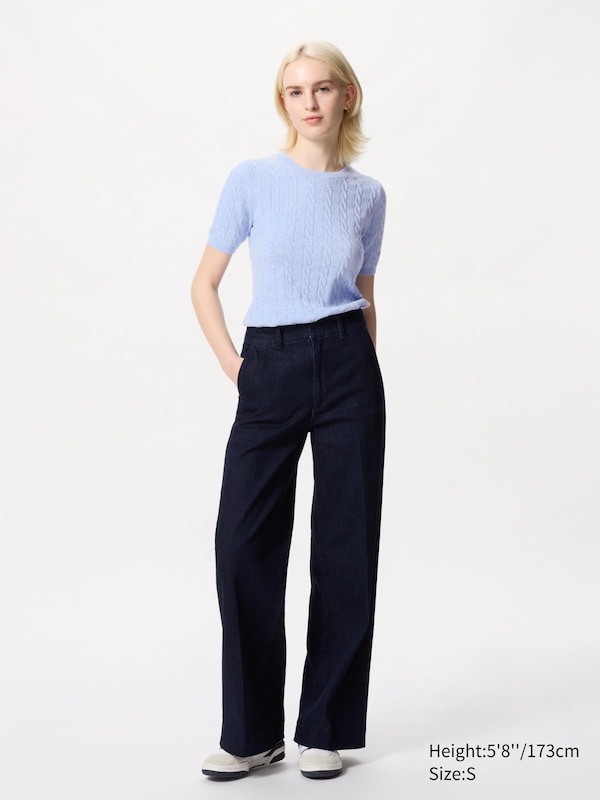 Cable Crew Neck Short Sleeve Sweater