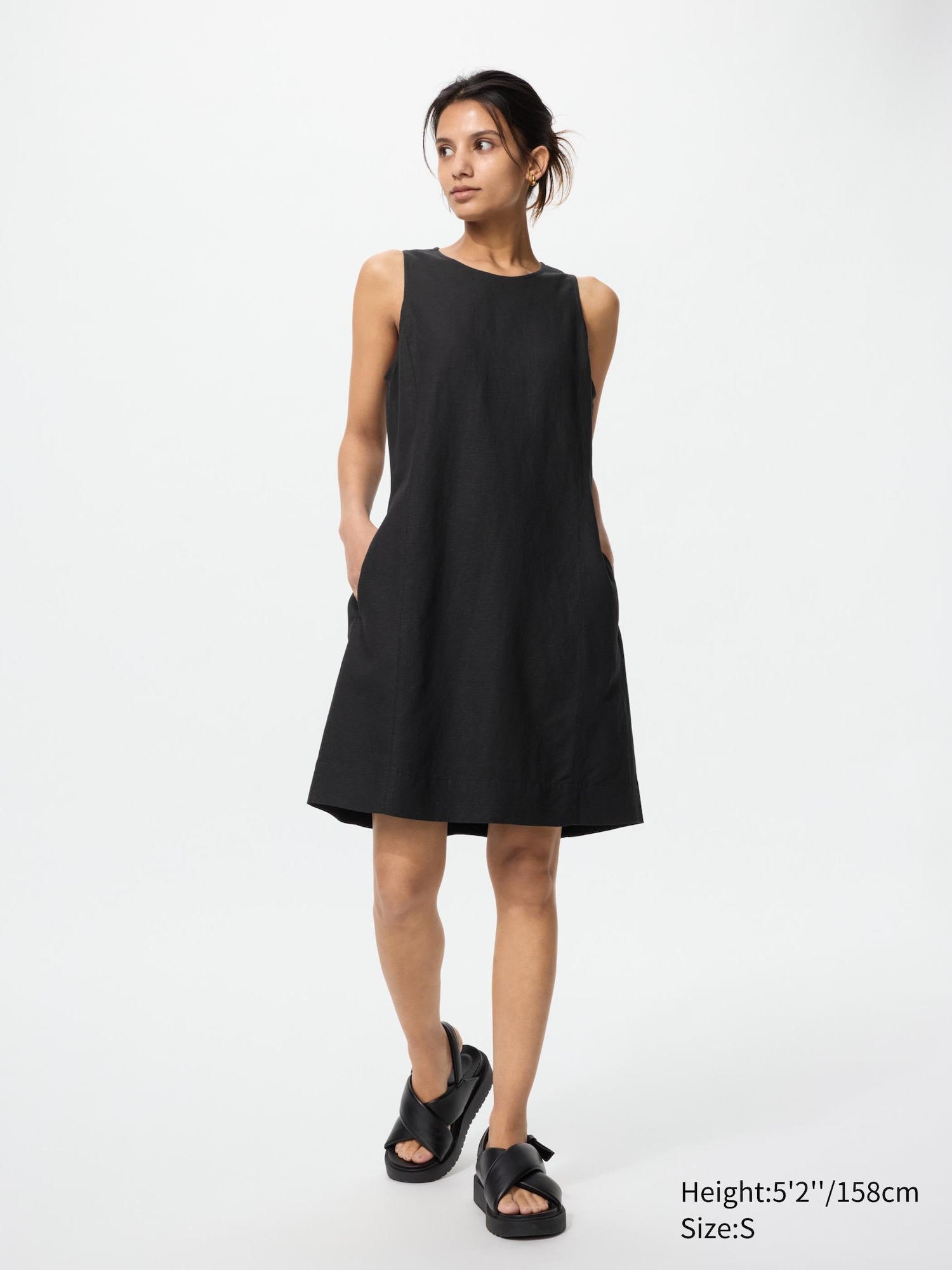 Linen Blend Sleeveless Mini Dress Denim Optic main image 0
