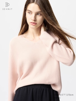 3D KNIT Cotton Relaxed V-Neck Sweater