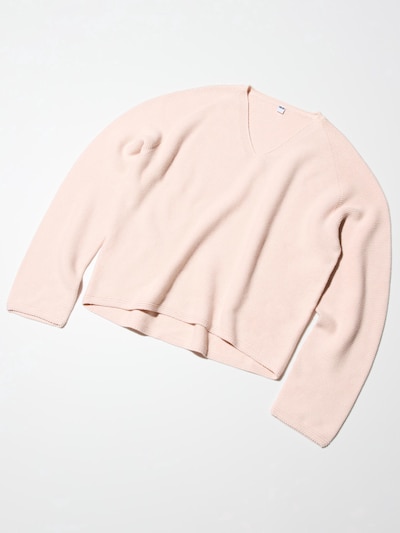 3D Knit Cotton Relaxed Sweater | V-Neck