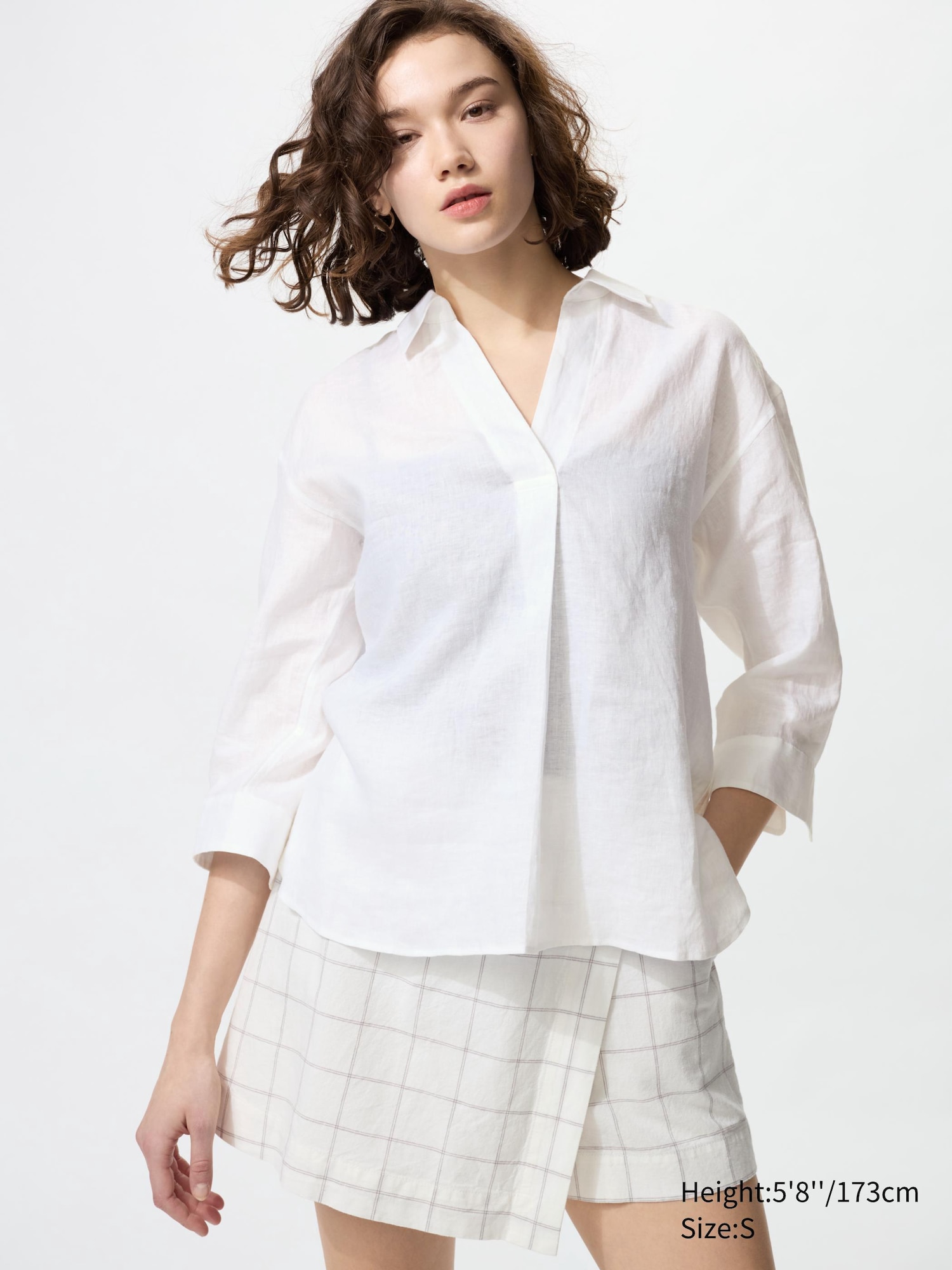 WOMEN'S PREMIUM LINEN SKIPPER COLLAR 3/4 SLEEVE SHIRT