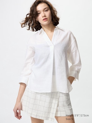 Premium Linen Skipper Collar Shirt 3/4 Sleeve