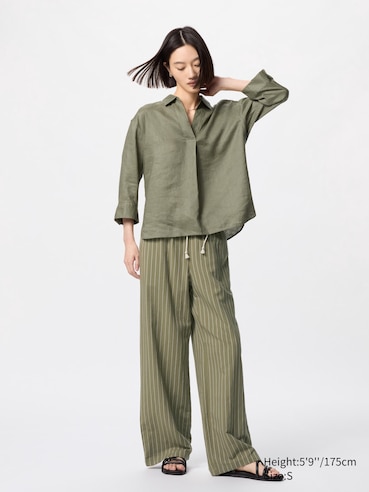 Premium Linen Skipper Collar Shirt 3/4 Sleeve