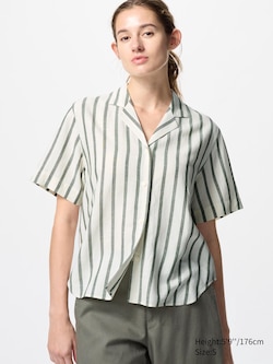 Linen Blend Open Collar Short Sleeve Shirt
