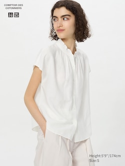 COMPTOIR DES COTONNIERS Linen Blend Frilled Blouse Short Sleeve