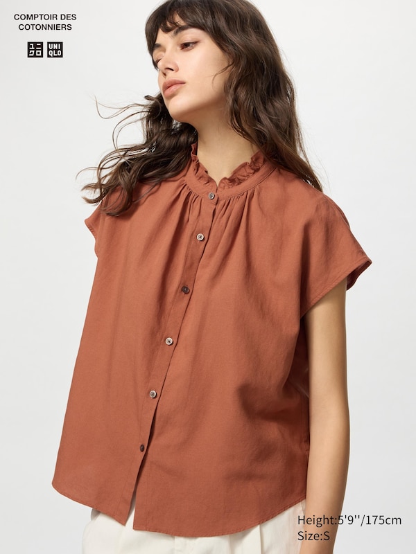 COMPTOIR DES COTONNIERS Linen Blend Frilled Blouse Short Sleeve