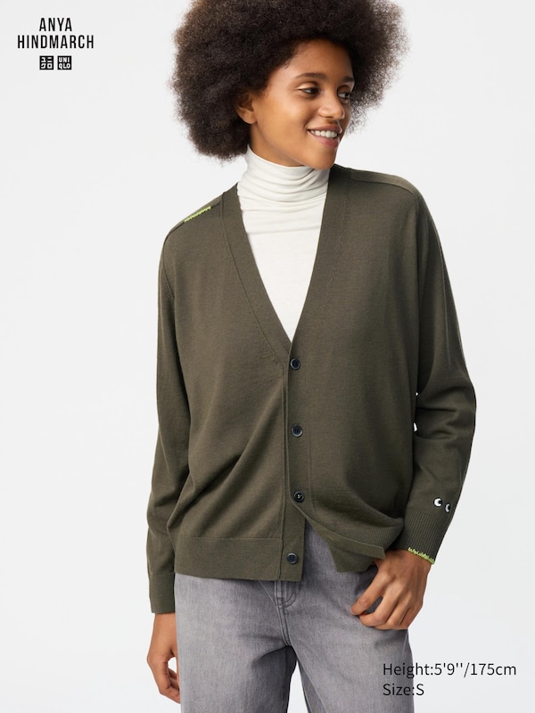 ANYA HINDMARCH 100% Merino Oversized V Neck Cardigan
