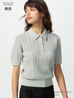 COMPTOIR DES COTONNIERS Cotton Popcorn Short Sleeve Polo Sweater