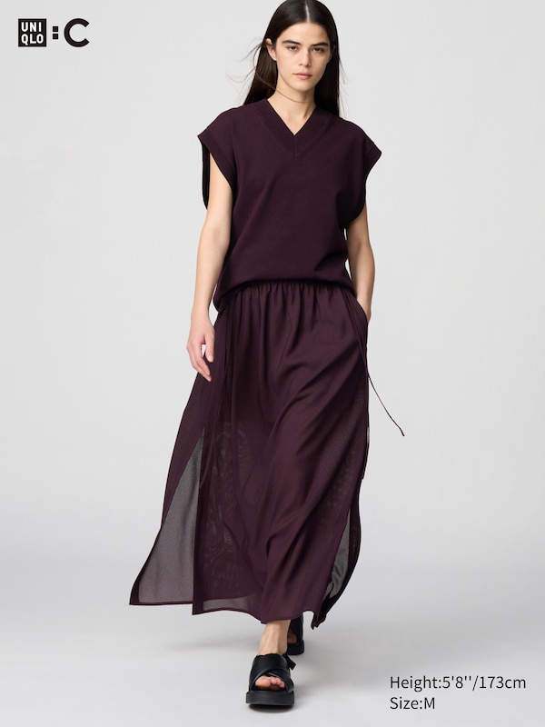 UNIQLO : C Mesh Gather Long Slit Skirt