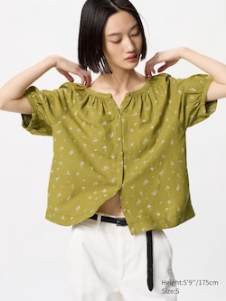 Linen Blend Volume Sleeve Blouse