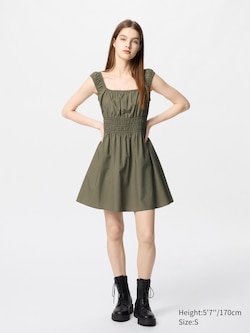 Cotton Gathered Mini Sleeveless Dress
