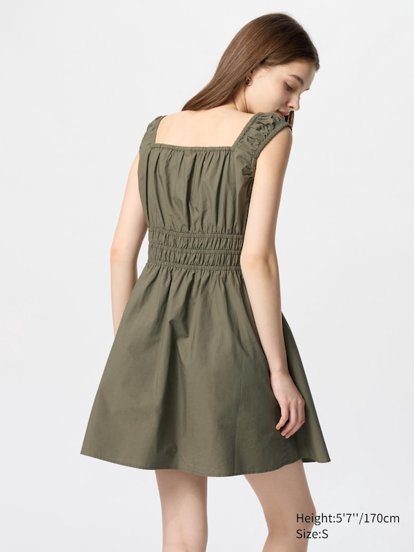 Cotton Gathered Mini Sleeveless Dress