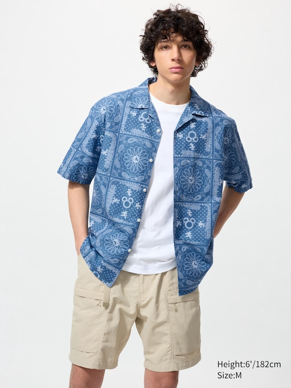 Disney In Blue Cotton Linen Short Sleeve Shirt