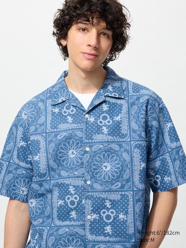 Disney In Blue Cotton Linen Short Sleeve Shirt