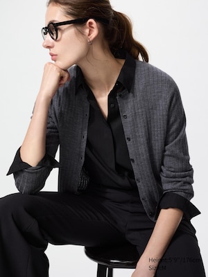 100% Australian Merino Ribbed Crew Neck Short Cardigan