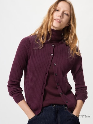 100% Australian Merino Ribbed Crew Neck Short Cardigan
