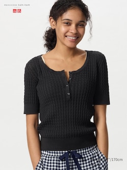 PRINCESSE tam.tam Pointelle Knit Polo Sweater Short Sleeve