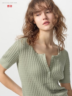 PRINCESSE tam.tam Pointelle Knit Polo Sweater Short Sleeve