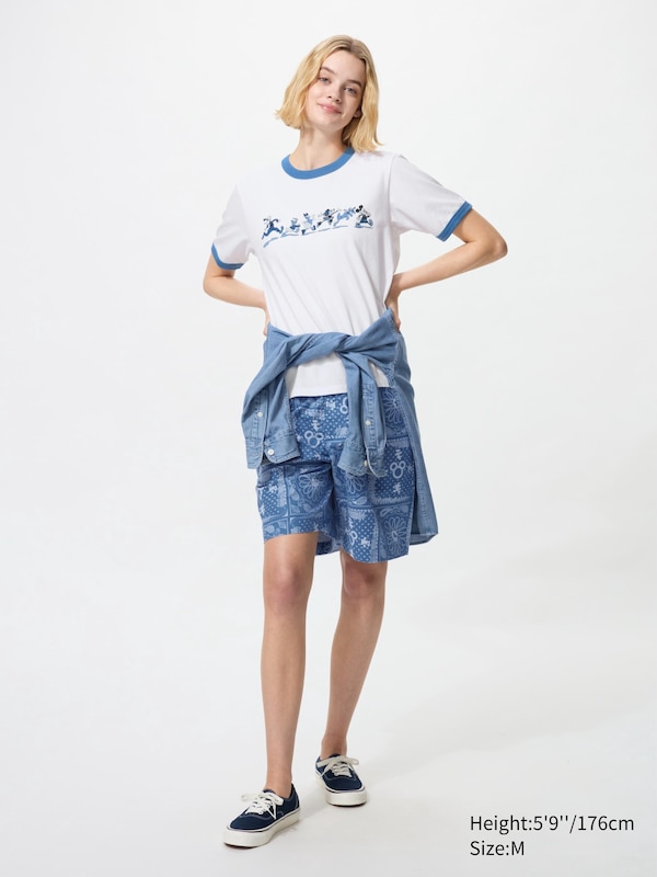 Disney In Blue Linen Blend Easy Shorts