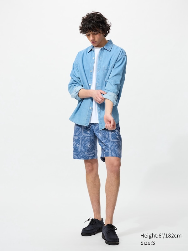 Disney In Blue Linen Blend Easy Shorts