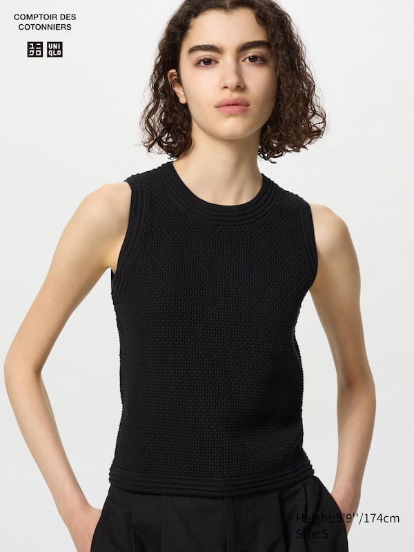 COMPTOIR DES COTONNIERS Cotton Popcorn Sleeveless Short Sweater