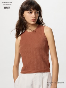 COMPTOIR DES COTONNIERS Cotton Popcorn Sleeveless Short Sweater