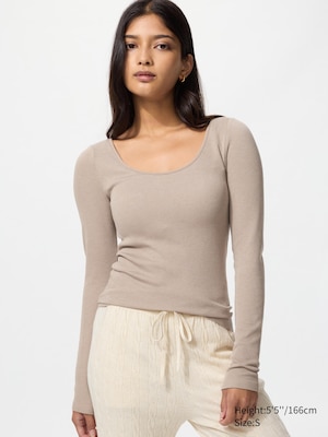 HEATTECH EXTRA WARM Ribbed Scoop Neck Bra Long Sleeve T-Shirt
