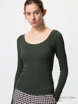 HEATTECH EXTRA WARM Ribbed Scoop Neck Bra Long Sleeve T-Shirt