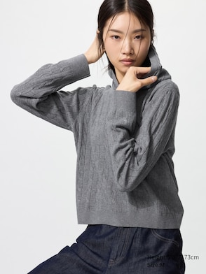 WASHABLE KNIT CABLE HOODIE