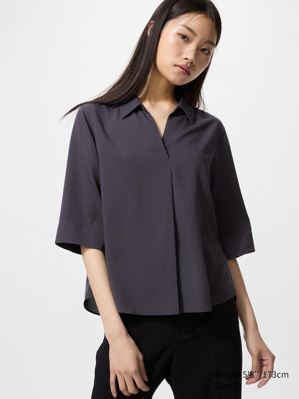 Rayon Skipper Collar 3/4 Sleeve Blouse