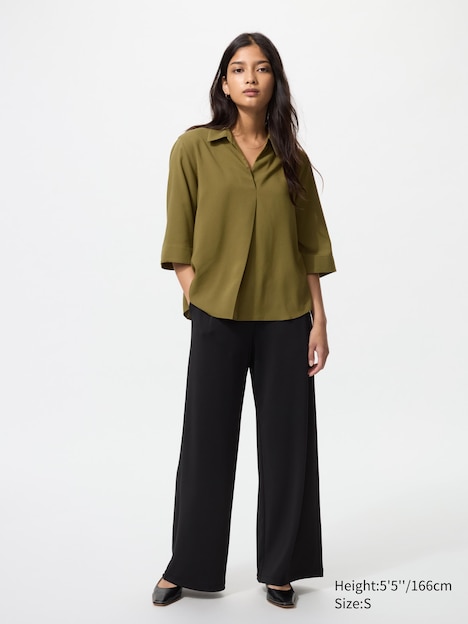 Rayon Skipper Collar Blouse 3/4 Sleeve