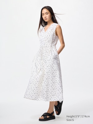Cotton Gathered Sleeveless Dress