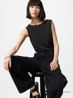 Crepe Jersey Boat Neck Sleeveless T-Shirt