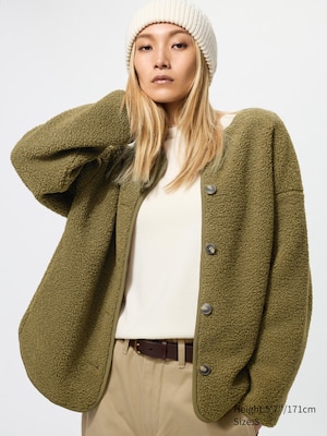 Pile Lined Fleece Relaxed Silhouette Cardigan