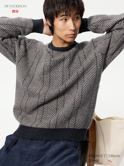 UNIQLO and JW ANDERSON 100% Lambswool Herringbone Crew Neck Sweater