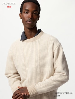 UNIQLO and JW ANDERSON 100% Lambswool Herringbone Crew Neck Sweater