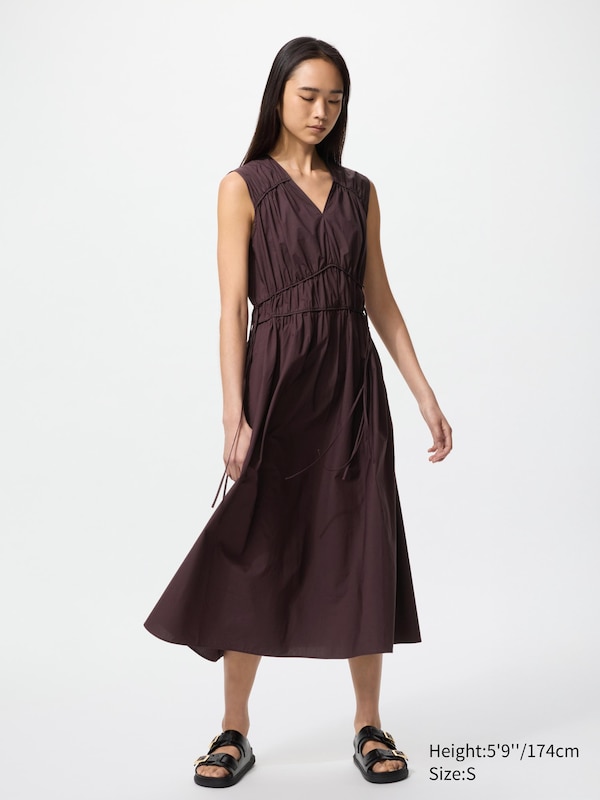 Cotton Gathered Sleeveless Dress