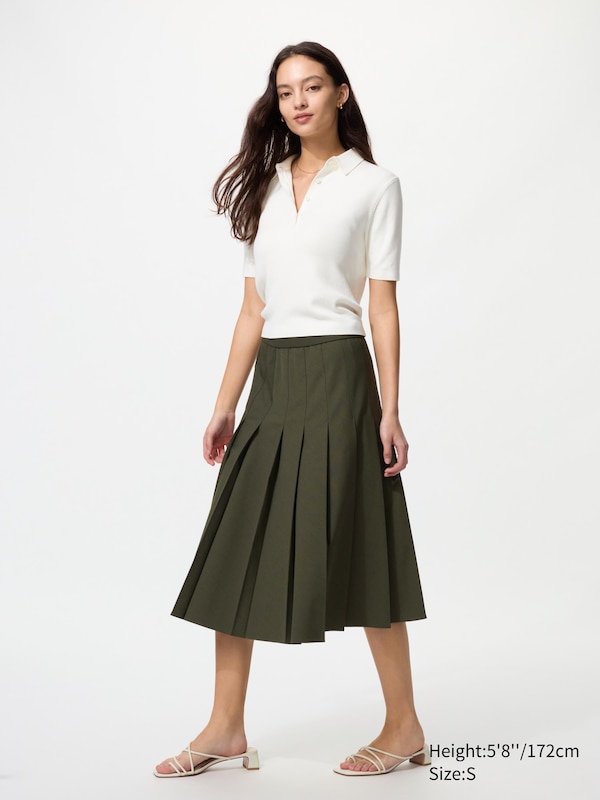 Wide Pleated Midi Skirt
