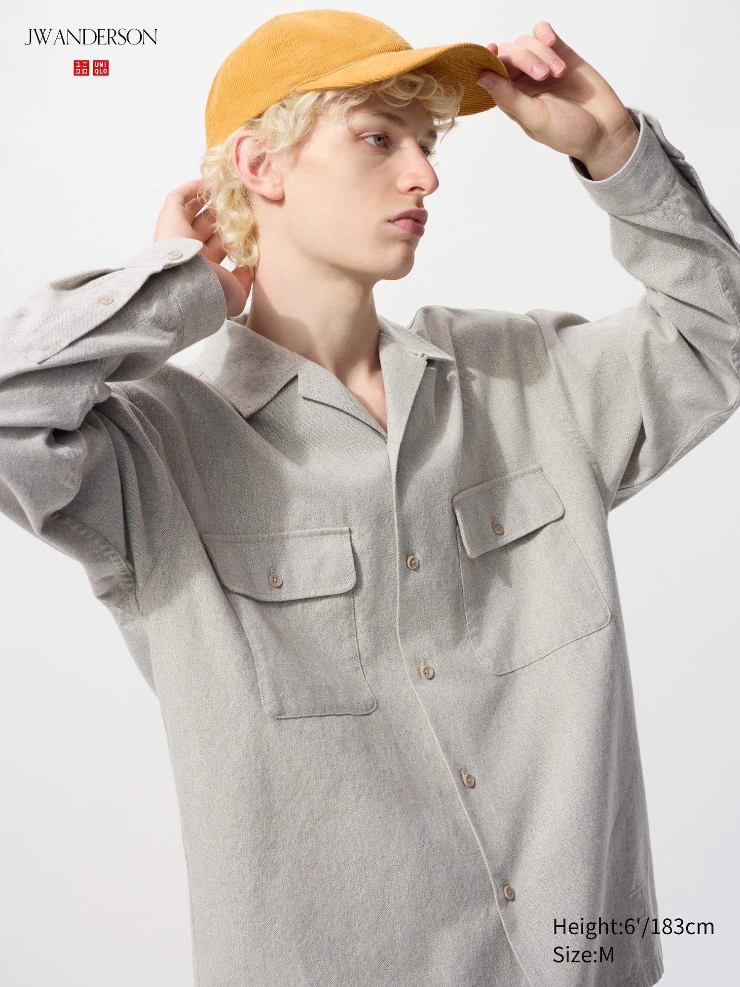 UNIQLO and JW ANDERSON Brushed Cotton Open Collar Oversized Long Sleeve Shirt