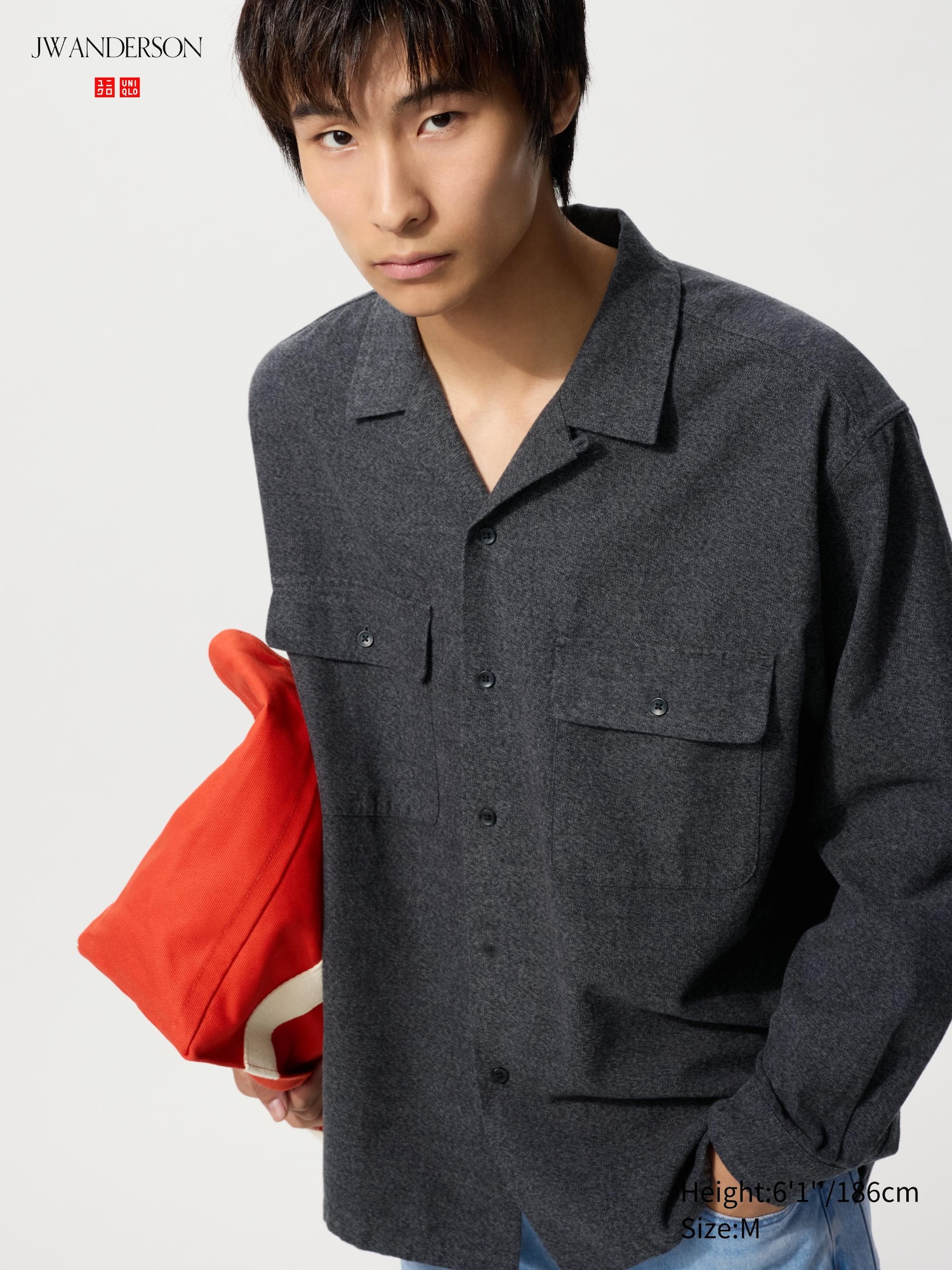 UNIQLO and JW ANDERSON Brushed Cotton Open Collar Oversized Long Sleeve Shirt