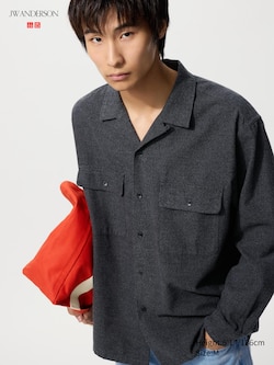 UNIQLO and JW ANDERSON Brushed Cotton Open Collar Oversized Long Sleeve Shirt