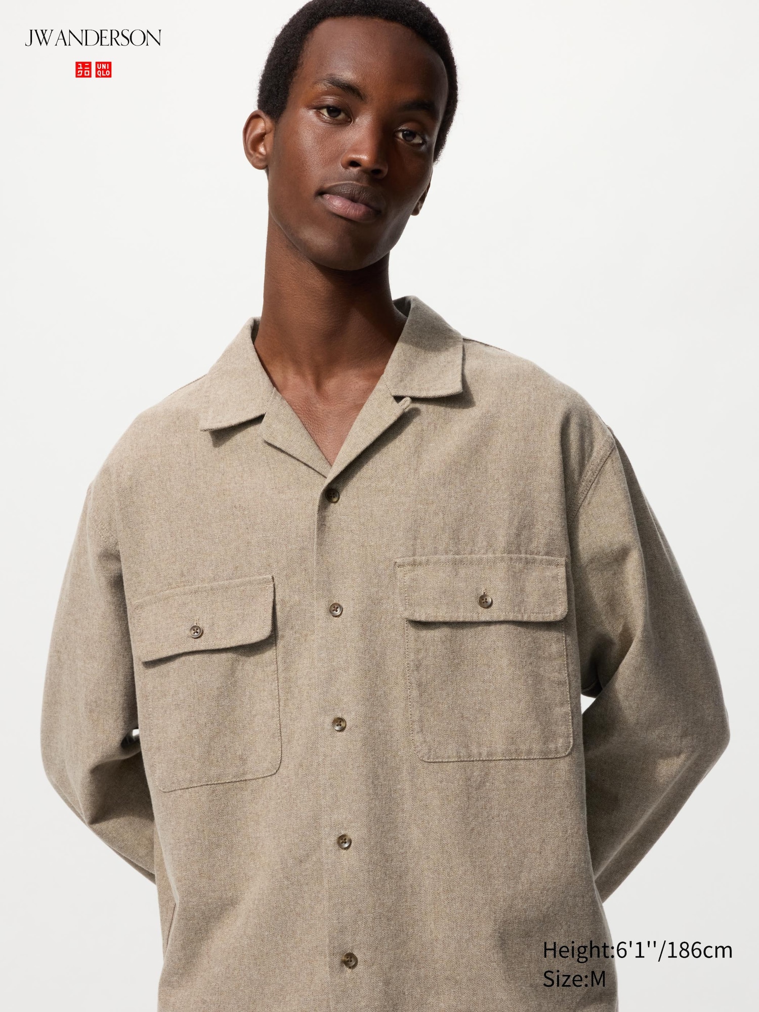 UNIQLO and JW ANDERSON Brushed Cotton Open Collar Oversized Long Sleeve Shirt