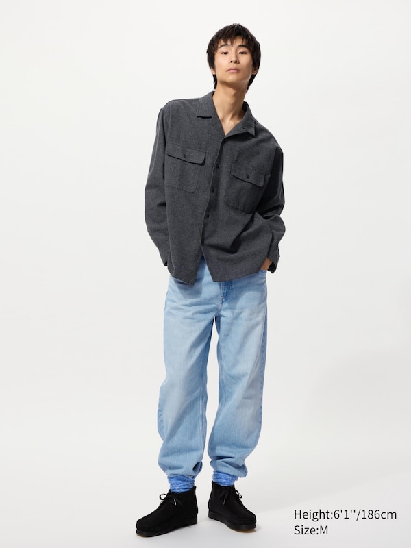 UNIQLO and JW ANDERSON Brushed Cotton Open Collar Oversized Long Sleeve Shirt