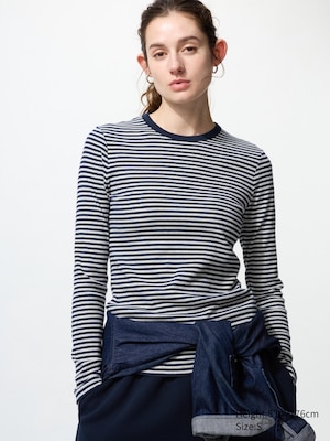 Ribbed Boat Neck T-Shirt (Half Sleeve, Stripe)